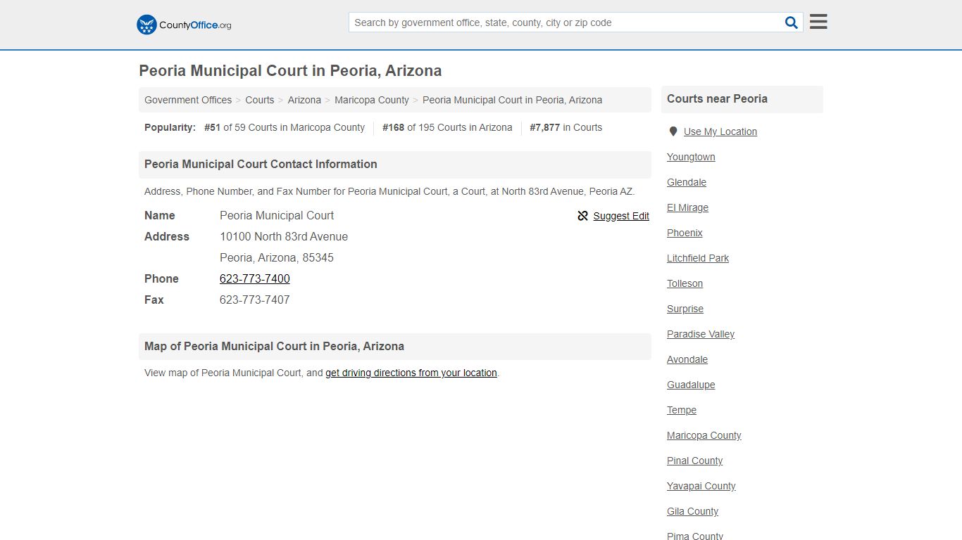 Peoria Municipal Court - Peoria, AZ (Address, Phone, and Fax)